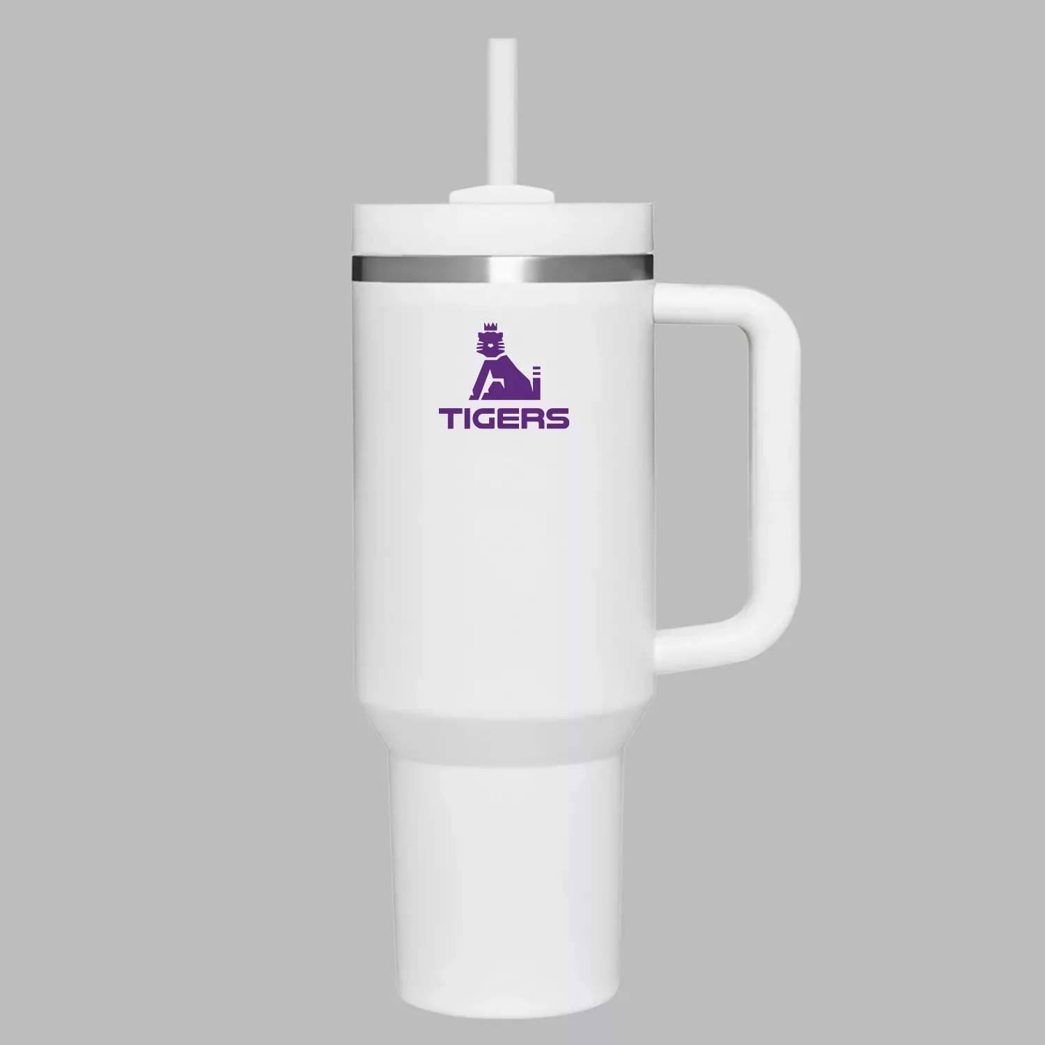 Collegiate Louisiana State University Stanley Style 40oz Tumbler with Screw  on 3 position lid, Handle & Straw/White - Rally Cry