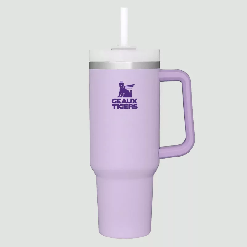Collegiate Louisiana State University Stanley Style 40oz Tumbler with Screw  on 3 position lid, Handle & Straw/Purple - Rally Cry