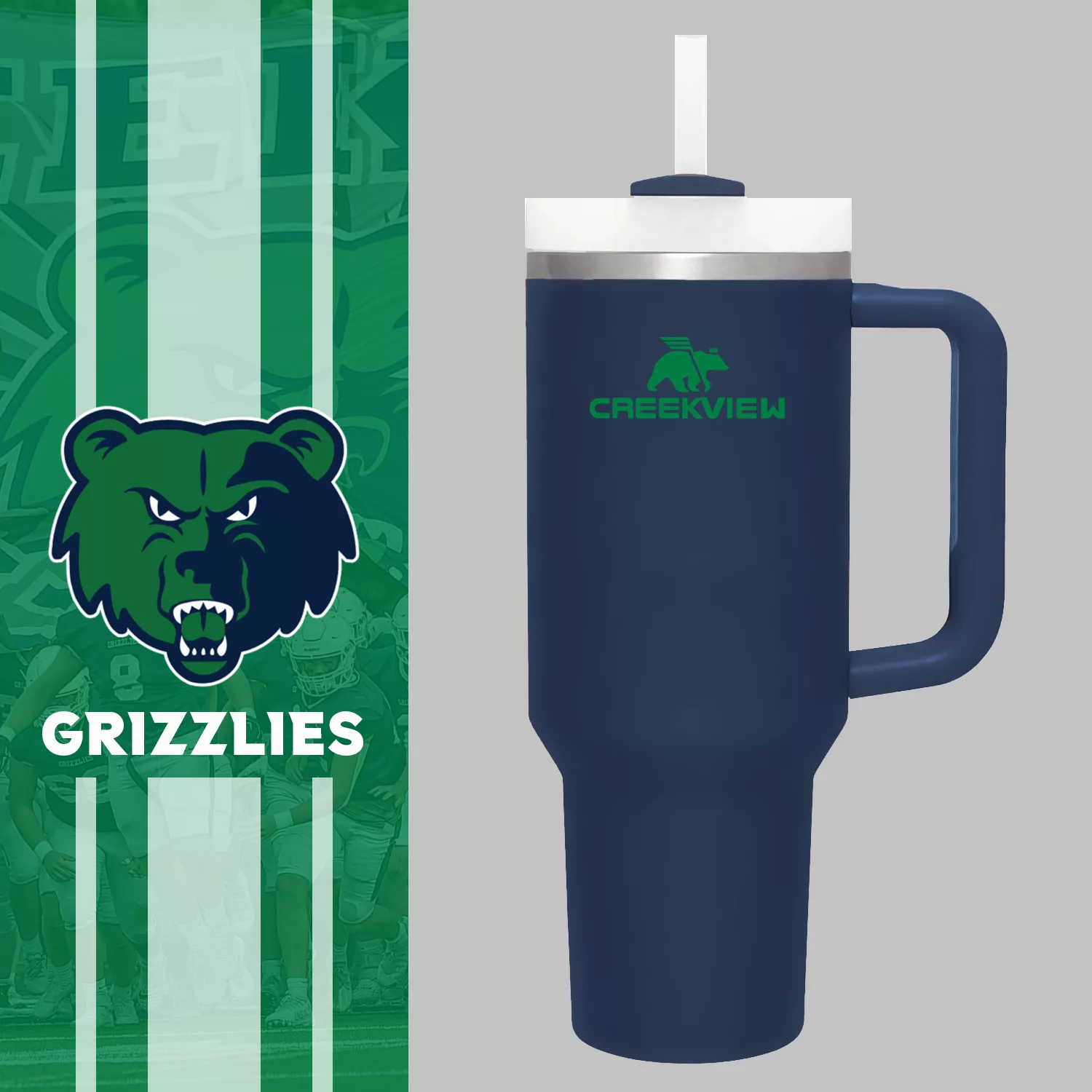 Collegiate University of Georgia Stanley Style 40oz Tumbler with Screw on 3  position lid, Handle & Straw