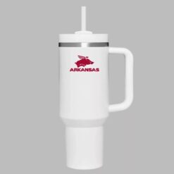 40 oz Red & White Arkansas-Inspired Tumbler with Handle | College Team Gift | Hogs Fan Cup with Straw | Game Day Drinkware