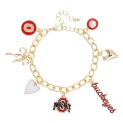Ohio State Buckeyes Charm Bracelet – Enamel Icons, Shiny Gold, NCAA Licensed, Game Day Jewelry, College Football Gift for Her