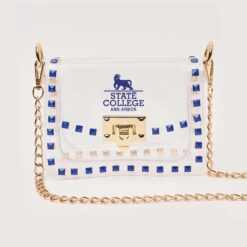 Clear Stadium Bag with Blue Studs and Gold Chain | Gameday Crossbody Purse | Stadium Approved Bag for Football & Concerts