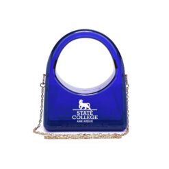 Clear Acrylic Evening Bag with Blue Accents and Gold Hardware | Penn State-Inspired Fashion Purse | Structured Top Handle Bag the big Game.