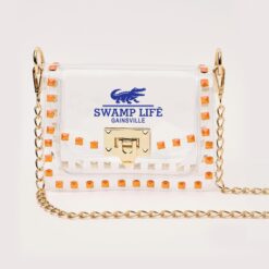 Clear Stadium Bag with Orange Studs and Chain | Gameday Crossbody Purse | Stadium Approved Clear Purse for Football, Tailgates & Concerts