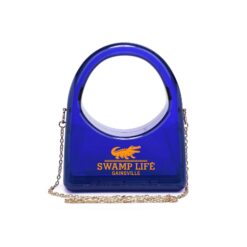 Clear Acrylic Evening Bag with Blue and Orange Accents | Gameday Top Handle Purse with Gold Hardware | Fashion Bag College Sports Fans